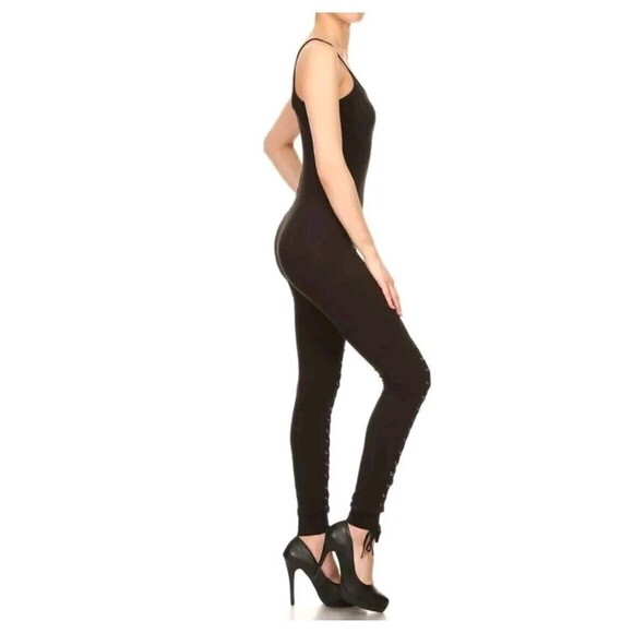 Lace-up Black Buttery Soft Tank Stretch Jumpsuit Size Large XL - Picture 4 of 5